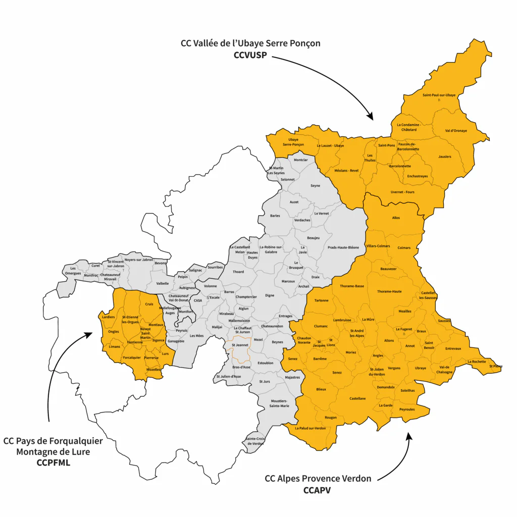Carte des communes en Biflux (emballages et papiers, verre)