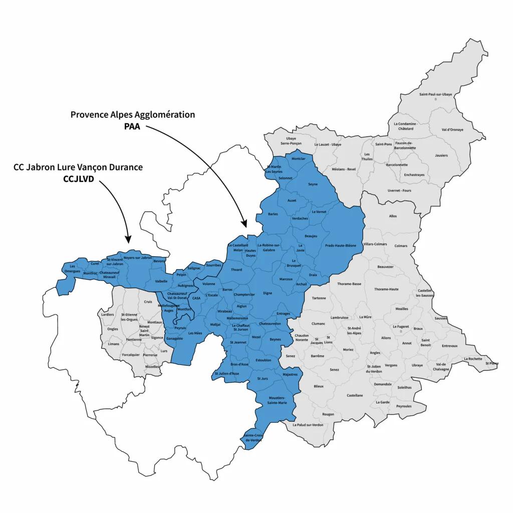 Carte des communes en Triflux (emballages, papiers, verre)