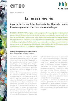 26 mars 2019 – Le tri se simplifie